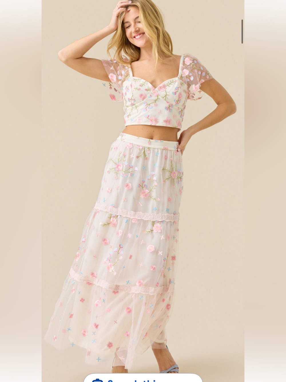 Altar'd State White Sheer Maxi Skirt with Pink Floral Embroidery - Picture 2 of 5